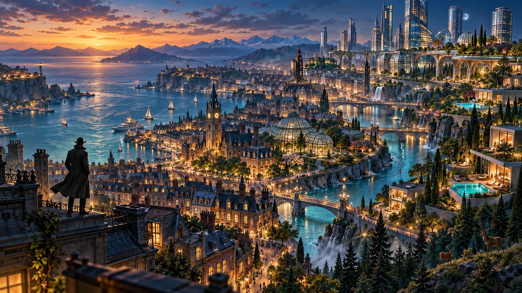 Original cover art of Chronicle City across past, present and future